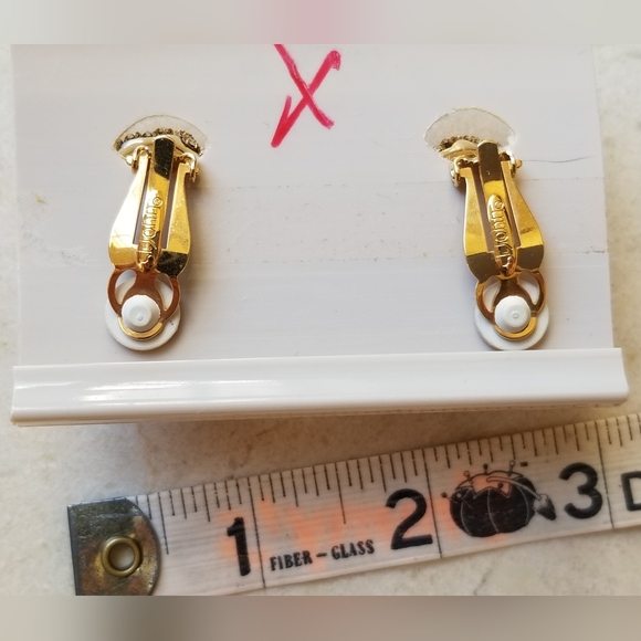 NWT St. John blk. epoxy, rhinestones, gold clip earrings. - Picture 10 of 10